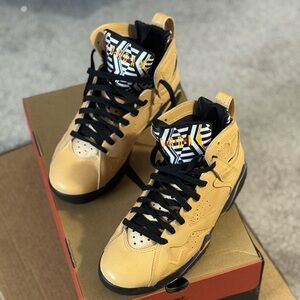 Retro 7 Jordan Beige and Black High-Top Sneakers